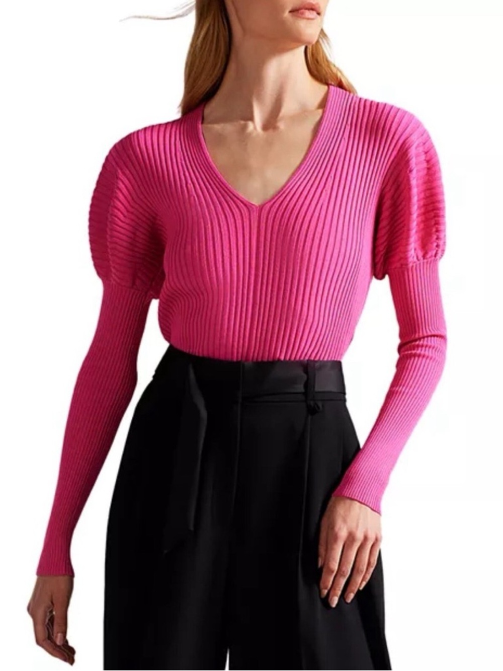 TED BAKER | Ivery Ribbed Puff Sleeve
Sweater Top